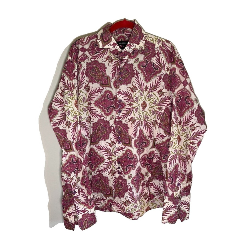 Colorful Floral Bogosse Flip Cluff Shirt 6 Tailored Preppy Classic Paisley